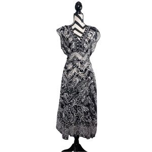 Mix It 100% Silk Sz 12 Floral Paisey Beaded Boho Sheer Babydoll Dress